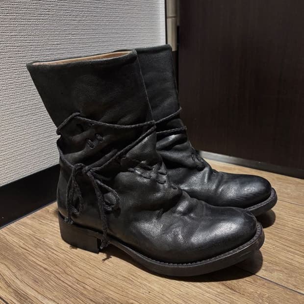 요지야마모토 X 셰레비키오비키 호스 레더 레이스업 부츠 블랙