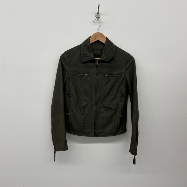 빈티지 스타일 가죽 자켓 짙은 녹색 남/S