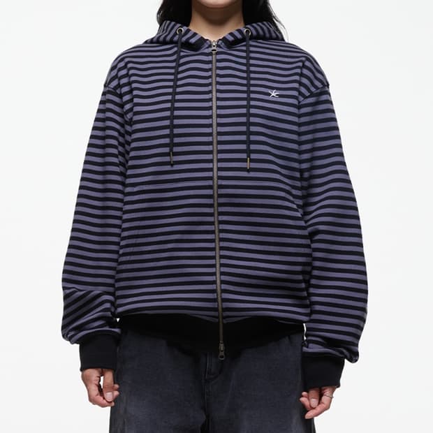 [M] 더콜디스트모먼트 스트라이프 후드집업 차콜블랙