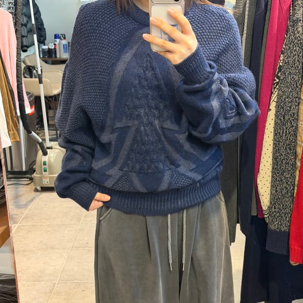 [NO.9] 랑방 빈티지 남색 패턴니트