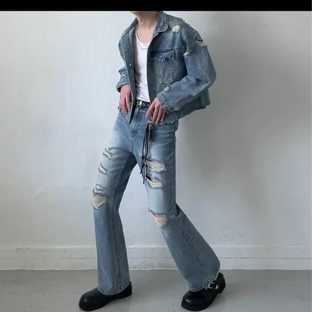세미 와이드 데미지 부츠컷 디스진 찢청 플레어핏 플레어진 데님