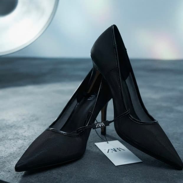새상품 자라 ZARA 블랙 메쉬 스틸레토 힐 35 220 225