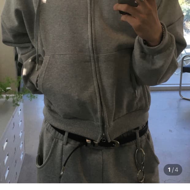 다트 크롭 후드집업 그레이