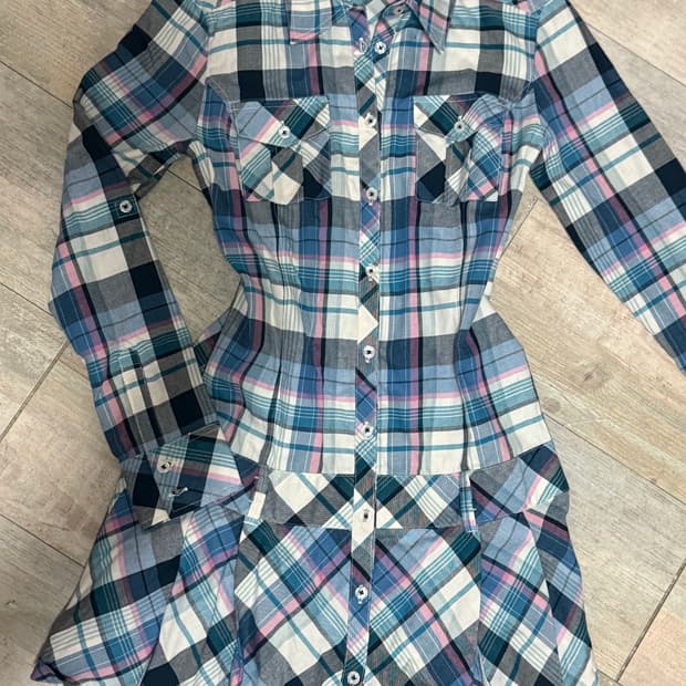 빈티지 체크 원피스셔츠
