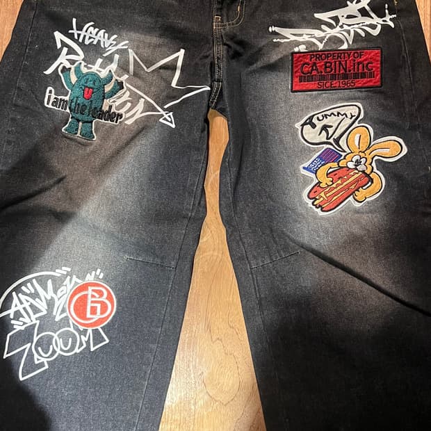 흑청 자수 데님 팬츠