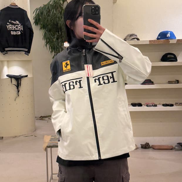 페라리 투톤 빅로고 레더 자켓 U345