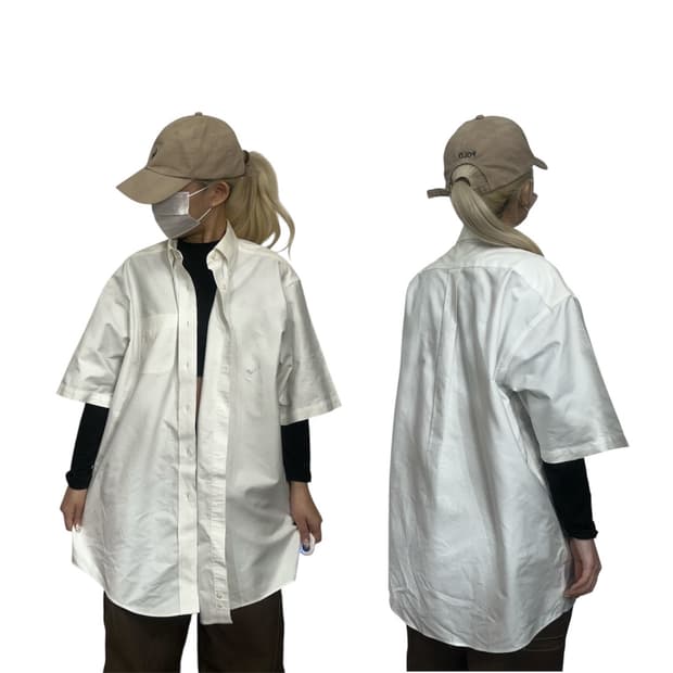 엘엘빈 화이트 솔리드 오버핏 반팔 셔츠  