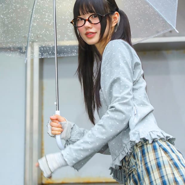 루나키후 유키 도트 PK 롱슬리브 멜란지 그레이