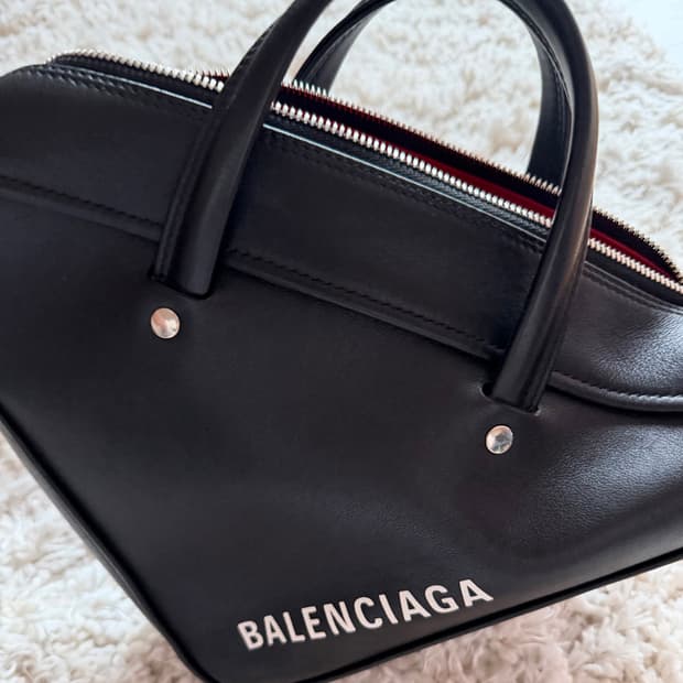 발렌시아가 로고 레더 미니 토드백