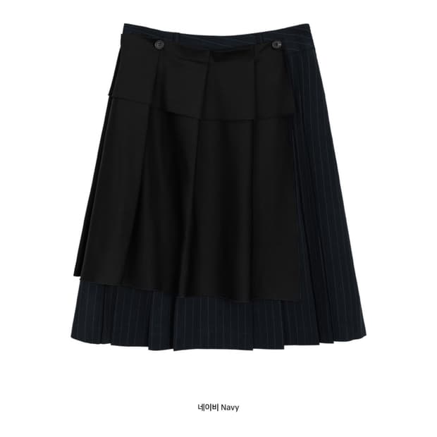 오헤시오 플리츠 투톤 레이어드 미디 스커트 네이비 size 1