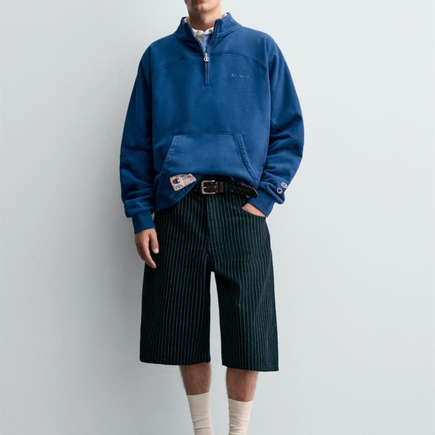 자라 x 챔피온 콜라보 하프 블루 집업