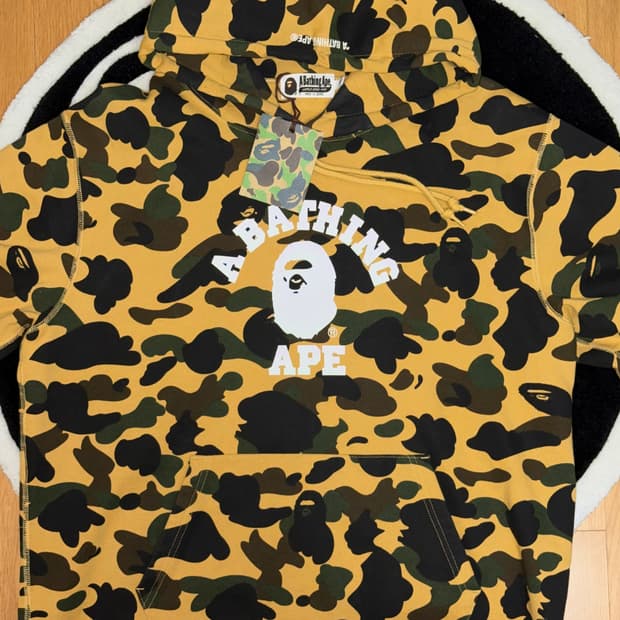 베이프 카모 컬리지 후드티 황계 