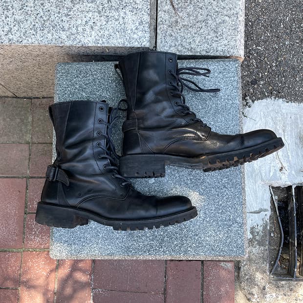 닐 바렛 블랙 레더 컴뱃 부츠
