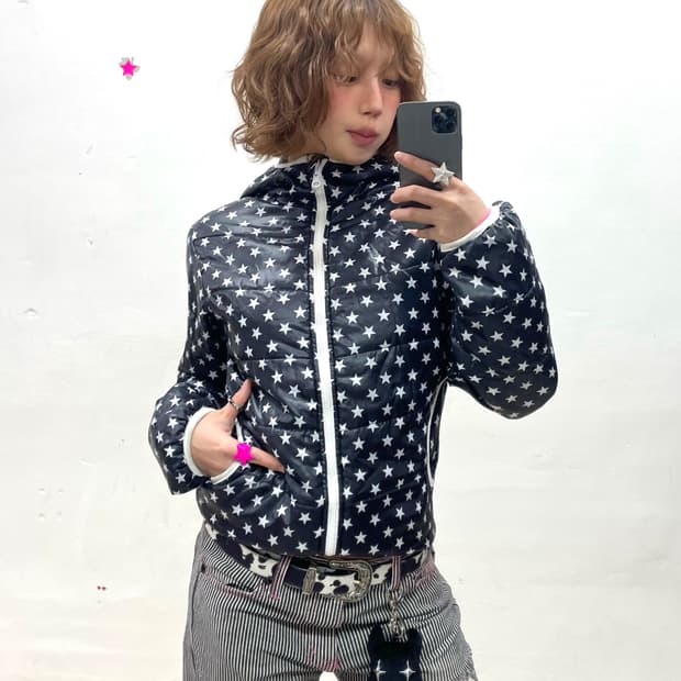Glossy star black padded jacket