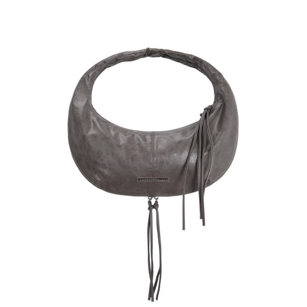 트리밍버드 지퍼 피니싱 레더 미니 호보백 그레이