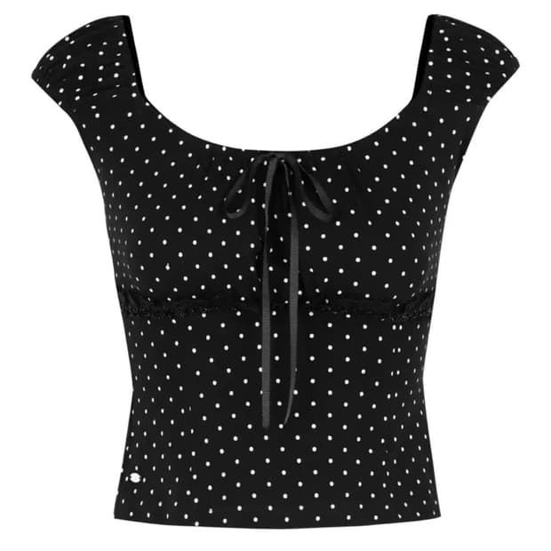 페일제이드 도트 리본 슬리브 티 블랙 S