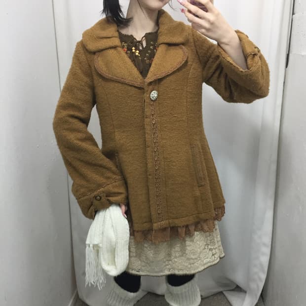 AXES FEMME 엑시즈팜 브라운 레이스 카라 코트 코디 🍩