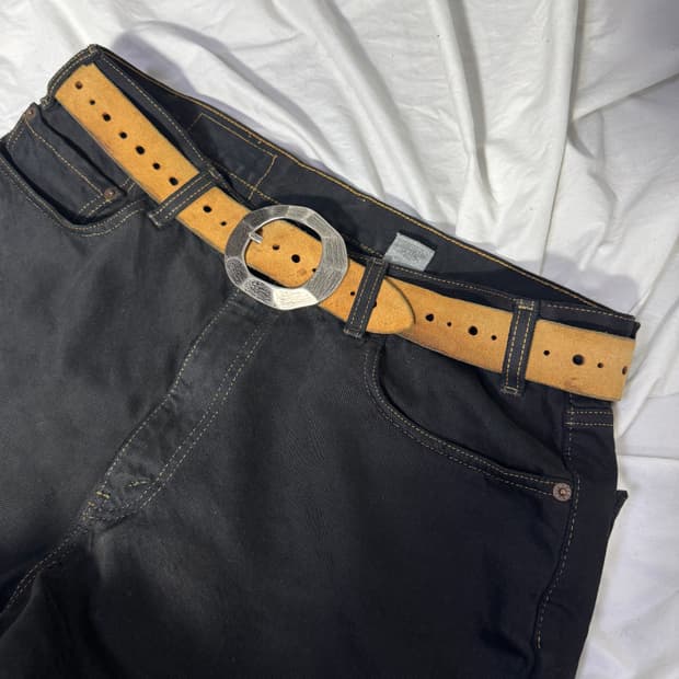 빈티지 오발 버클 레더 벨트 웨스턴