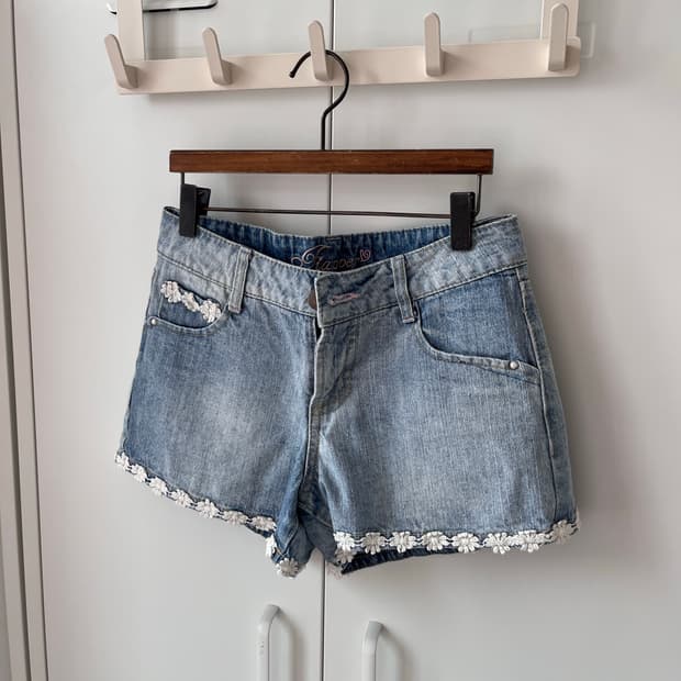 Vintage 꽃자수 레이스 데님 숏팬츠