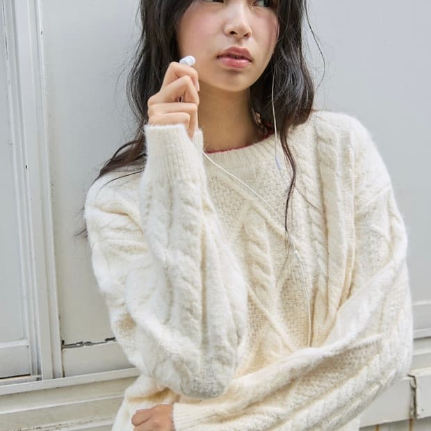 미치코런던 FISHERMAN CABLE WOOL KNIT CREAM