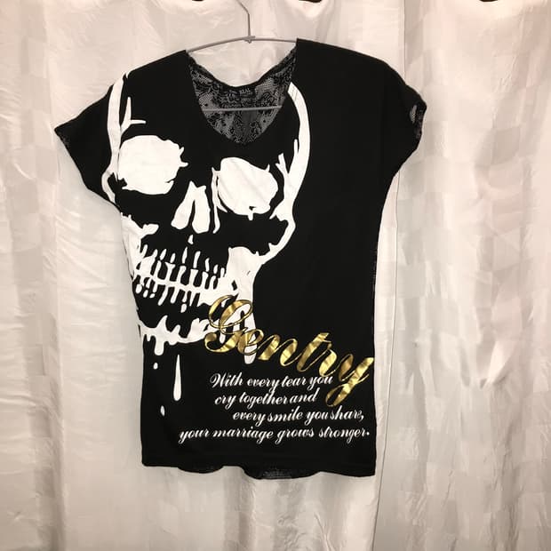 JPN Vintage 고스펑크 고딕 스컬 백 시스루 반팔