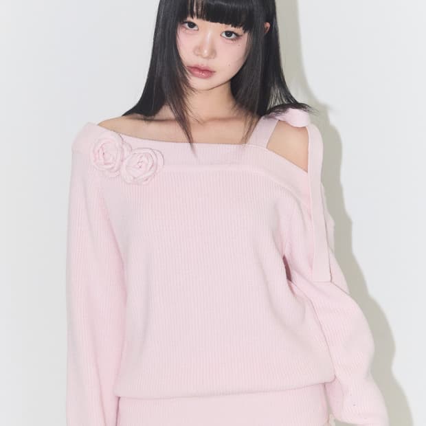일리고 블룸보우 오프숄더 니트(핑크)