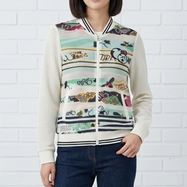 [90]핑 프린트 메쉬 집업 점퍼