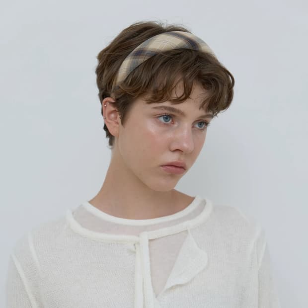 마조네 CHECK HAIR BAND_beige