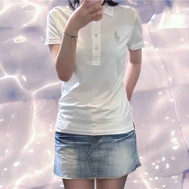 폴로 랄프로렌 빅포니 치프키프 버튼 반팔 카라 티셔츠 화이트 실버 M