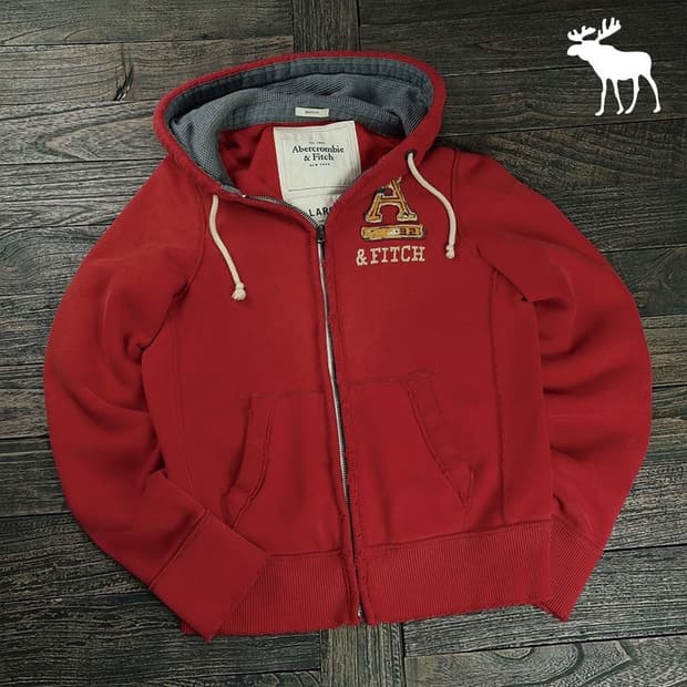 [아베크롬비] Y2K 빈티지 로고 패치 후드 집업 레드 M19084