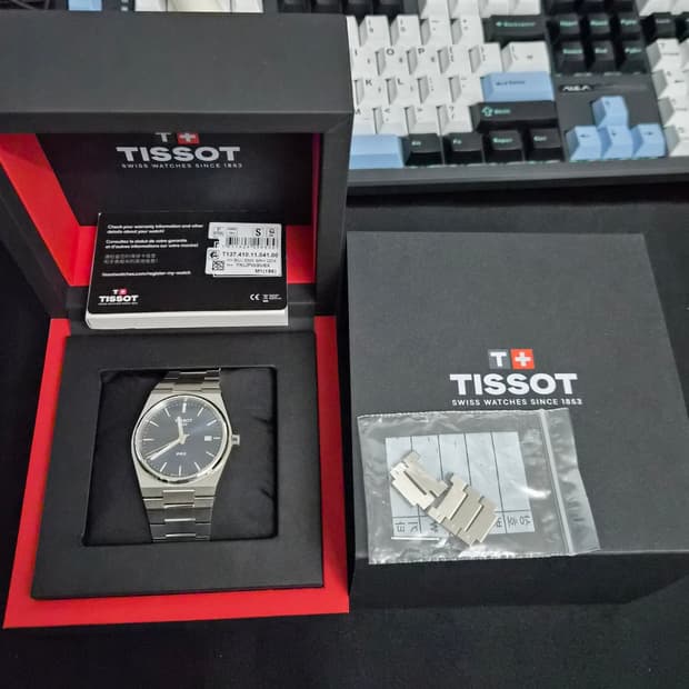티쏘 prx 쿼츠 40mm 청판 메탈시계