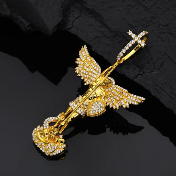 Oceanora 18K 골드 도금 모이사나이트 엔젤 크로스 펜던트