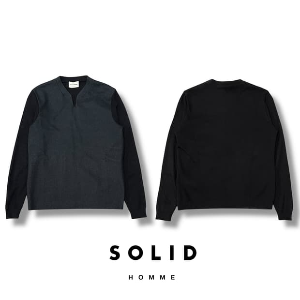 솔리드옴므 슬릿넥 배색 니트 s07244