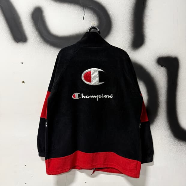 00s 챔피온 올드스쿨 컬러 블록 빅 로고 플리스 자켓