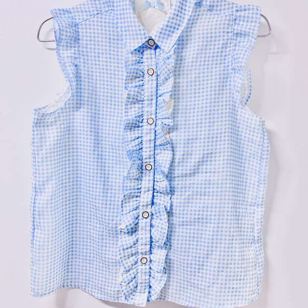 Liz Melo 리즈멜로 블루 체크 민소매 블라우스 히메갸루