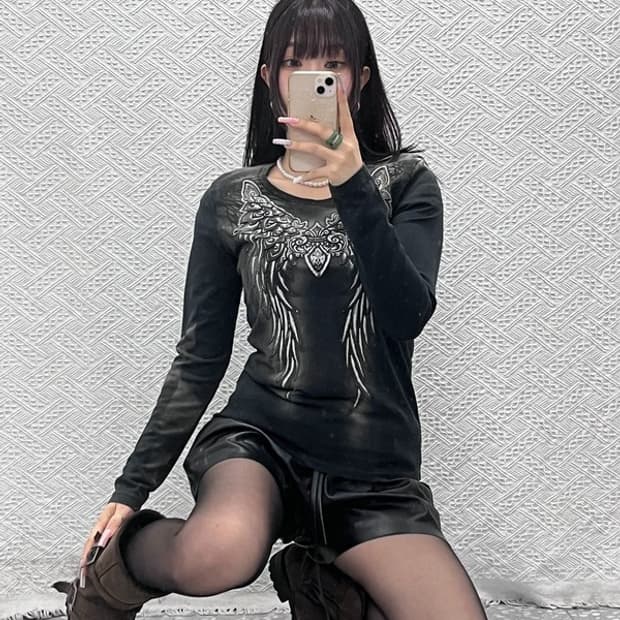 프레포텐테 스트릿 락펑크 고딕 고스 Y2K 롱슬리브 S C13252