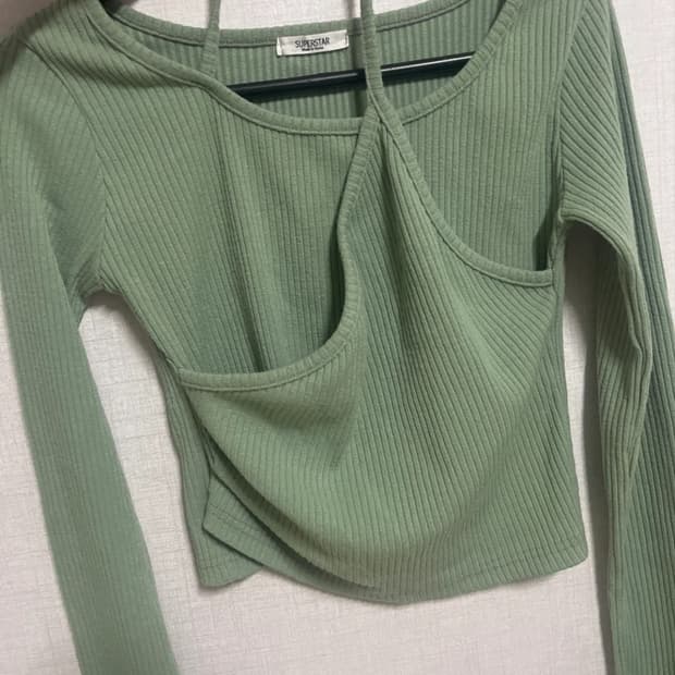 연두민트 골지 긴팔티