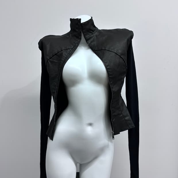 가레스 퓨 니트 슬리브 하이넥 코팅 자켓