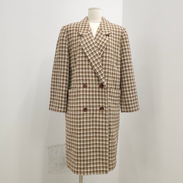 울 하운드투스 체크 더블버튼 클래식 롱코트