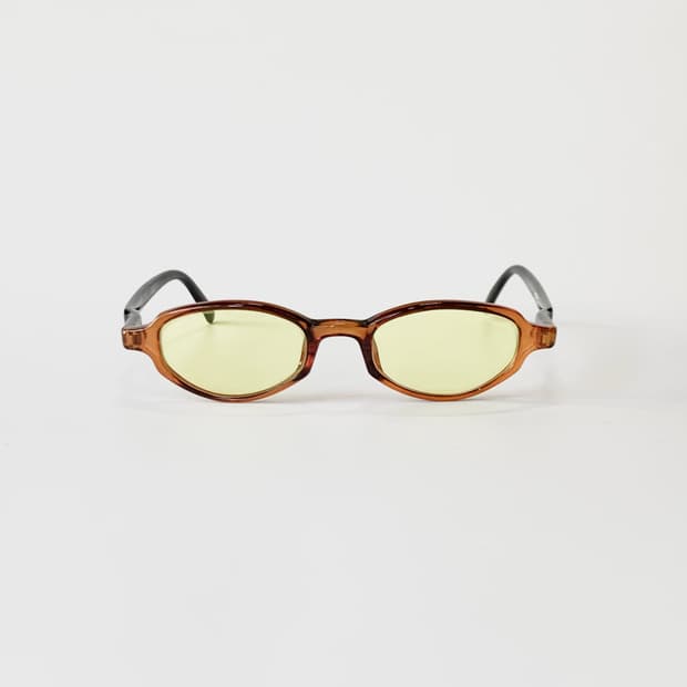 [픽키-654] 옐로 틴트 오벌 선글라스 브라운 클리어 아세테이트 데