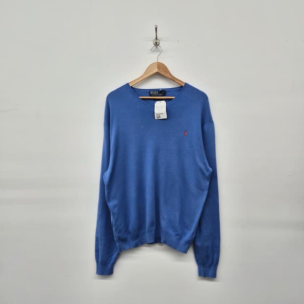 폴로 랄프로렌 블루 브이넥 니트 남성 XL
