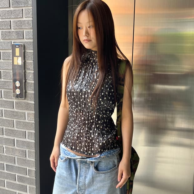 Hiroko Bis 히로코비스 도트 플리츠 탑