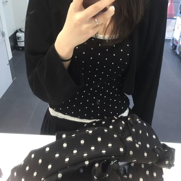 빈티지 도트 나시 슬리브리스 레이어드