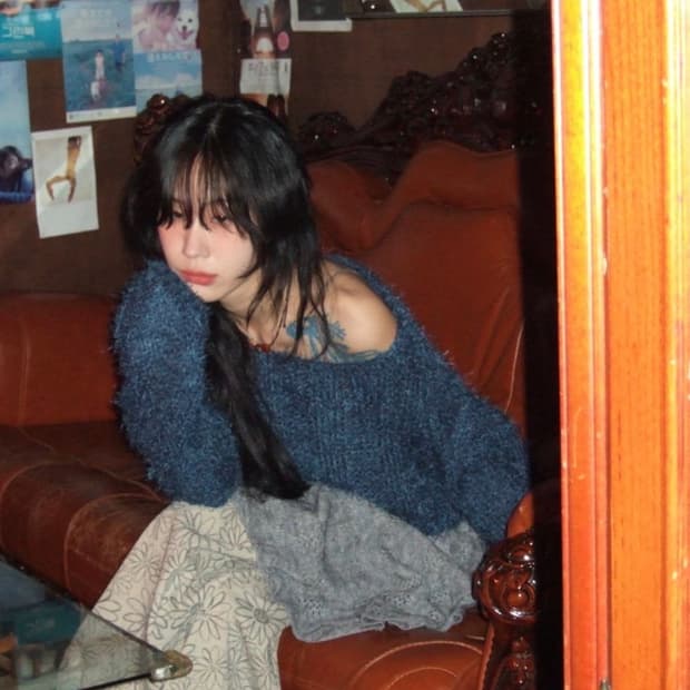 지그재그 모래하우스 보트넥 헤어리 니트