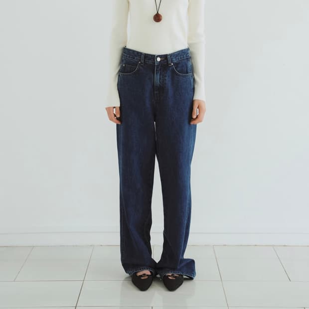 새제품 L / 언에디트 kate 에센셜 딥블루 청바지 스트레이트 데님