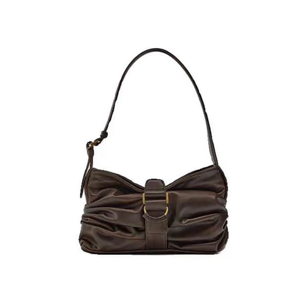 자라 브라운 레더 셔링 버클 숄더백