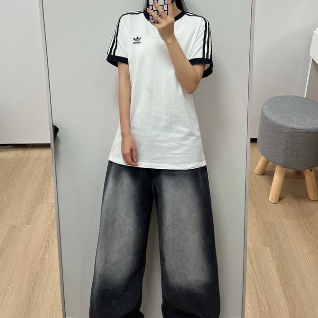 아디다스 클래식 화이트 블랙 링거 반팔 티셔츠