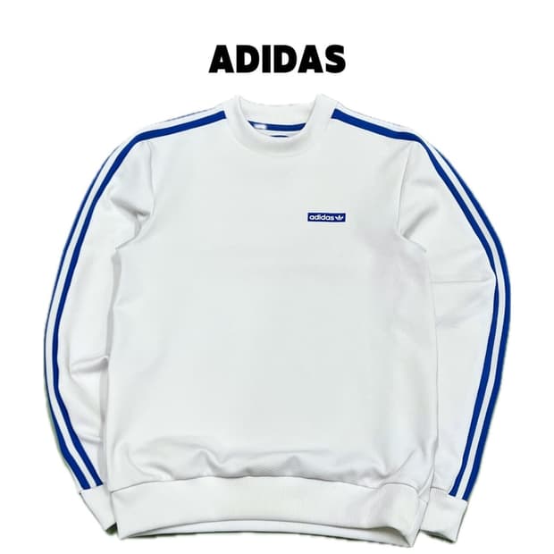 (85) 아디다스 삼선 와플 맨투맨 화이트/블루