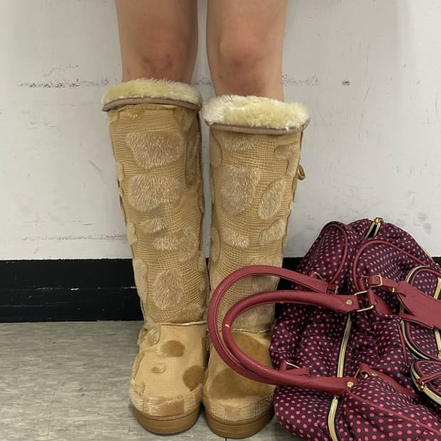 Mori Girl Lace-Up Beige Fur Boots