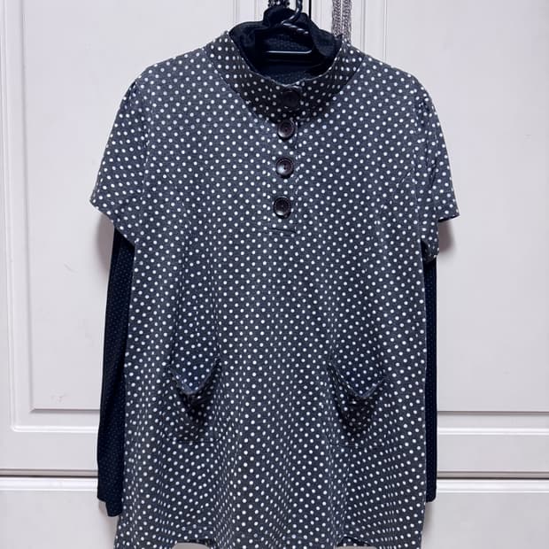 빈티지 모리걸 하구미 니혼진 레이어드 도트 목폴라 상의 세트